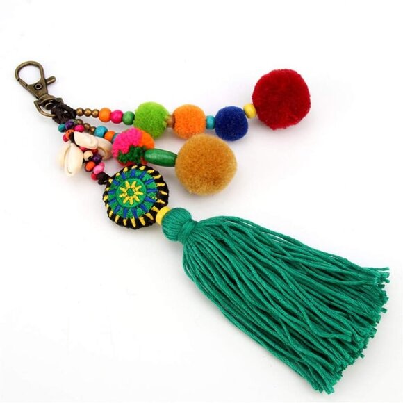 Pom Pom Shell Beads Tassel Purse Charms for Handbags Pendant Boho Keyring Keycha - Picture 4 of 6